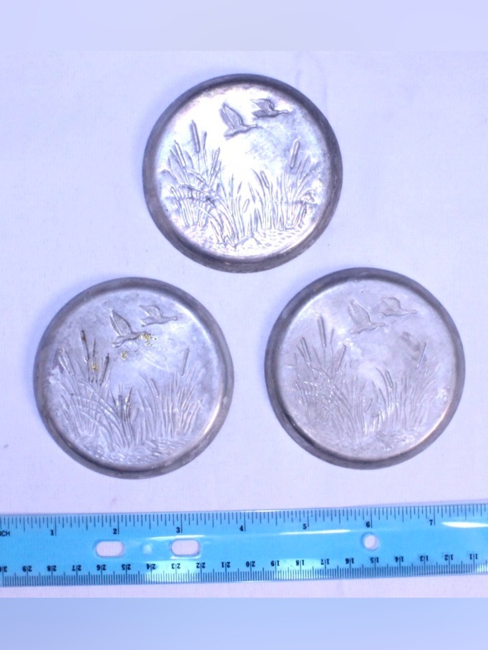 Vintage Drink Coasters with Mallard Duck Hand-forged hammered Aluminum